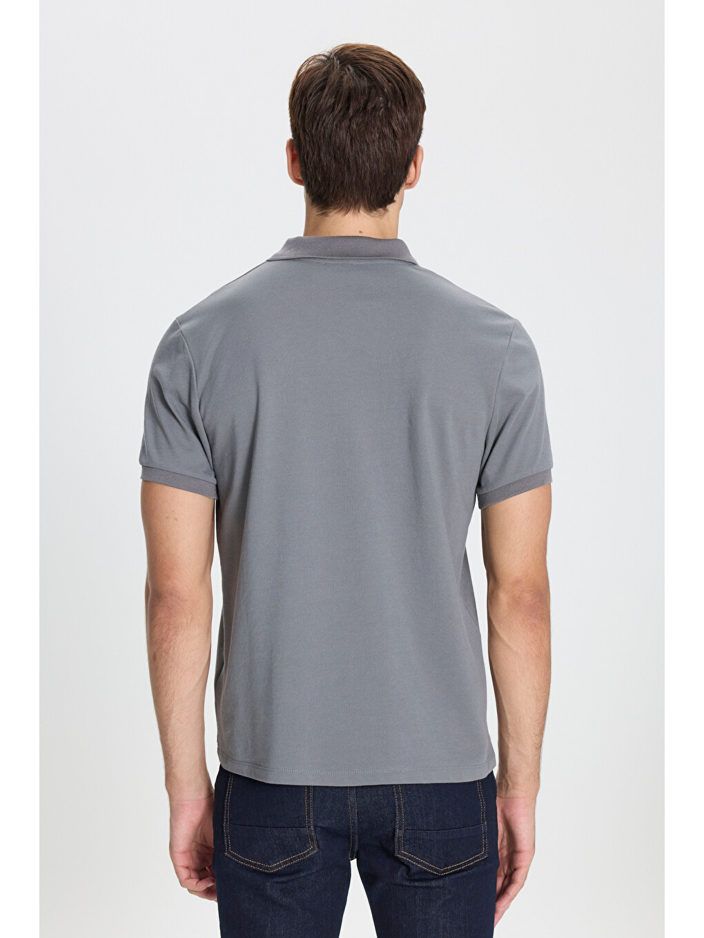 Gri Erkek Grı-grı Pamuklu Slim Fit Dar Kesim Polo Yaka Tişört-4
