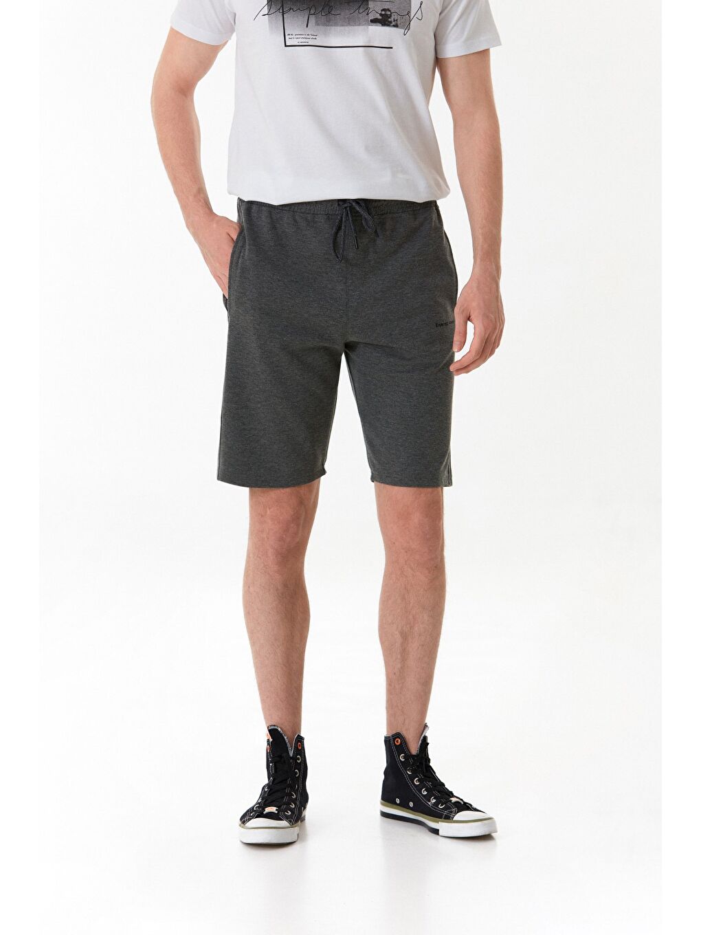 Antrasit Energy Zone Yazı Baskılı Cepli Şort-1
