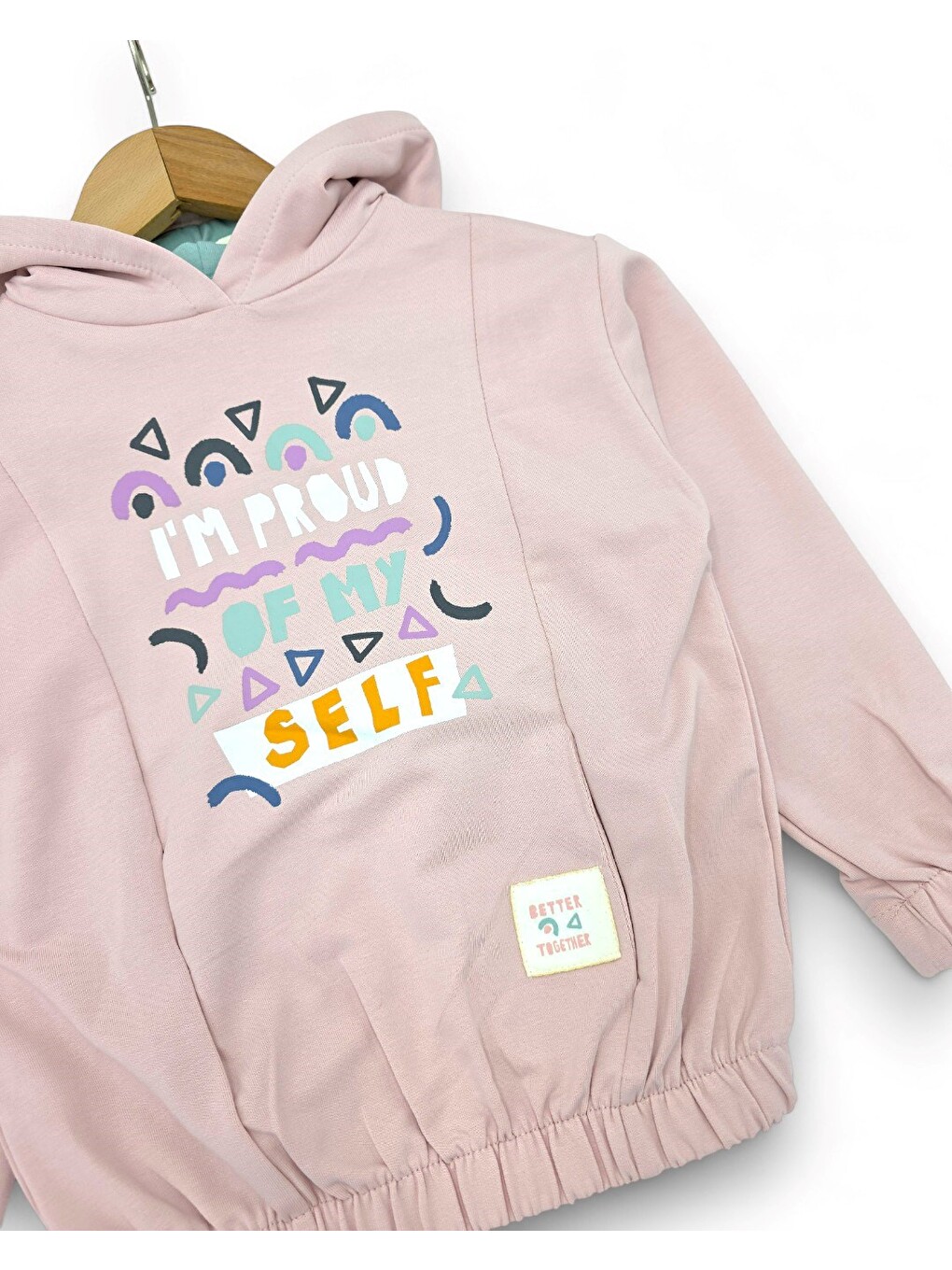 Pembe Kız Çocuk Kapüşonlu Mevsimlik Spor Eşofman Takımı-3