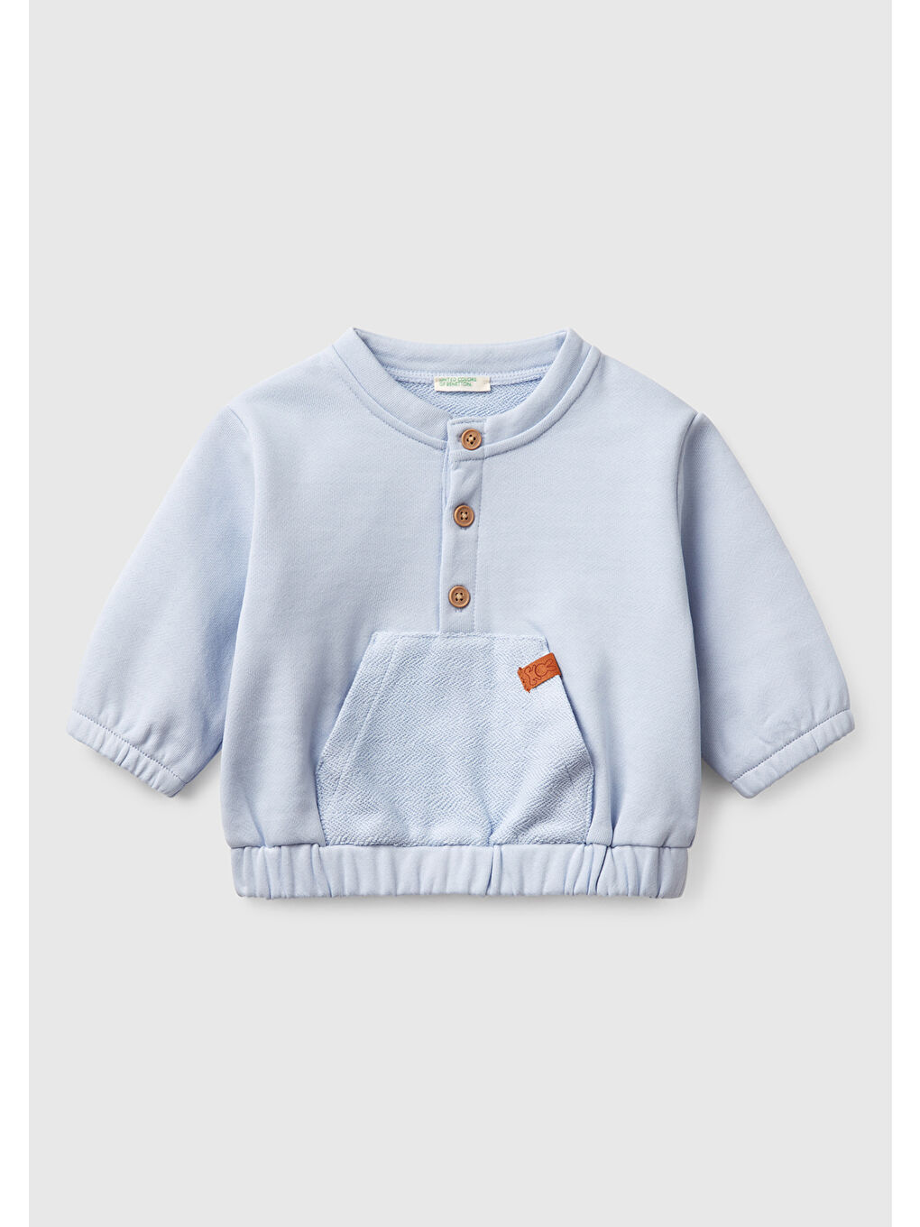 Bebek Toz Mavi Kese Cepli Manşetli Bisiklet Yaka Sweatshirt