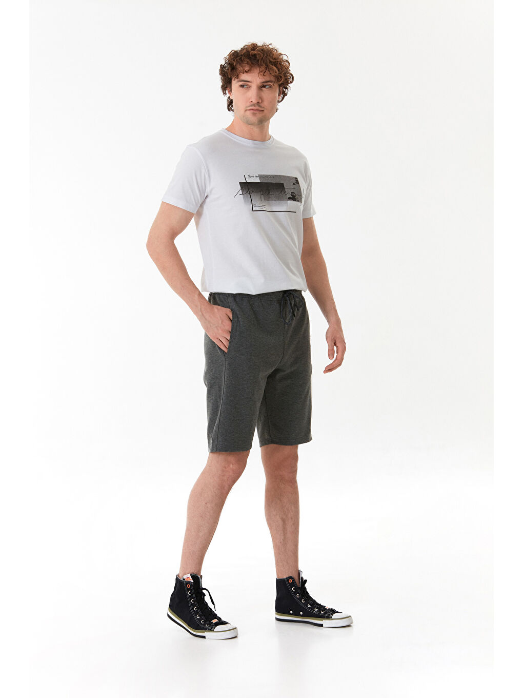 Antrasit Energy Zone Yazı Baskılı Cepli Şort-2