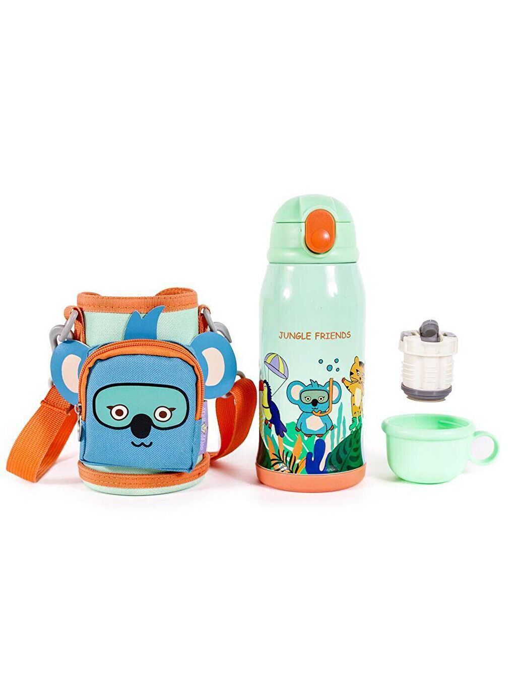 Çelik Çocuk Matarası Çantalı Jungle Friends 550 ml-1