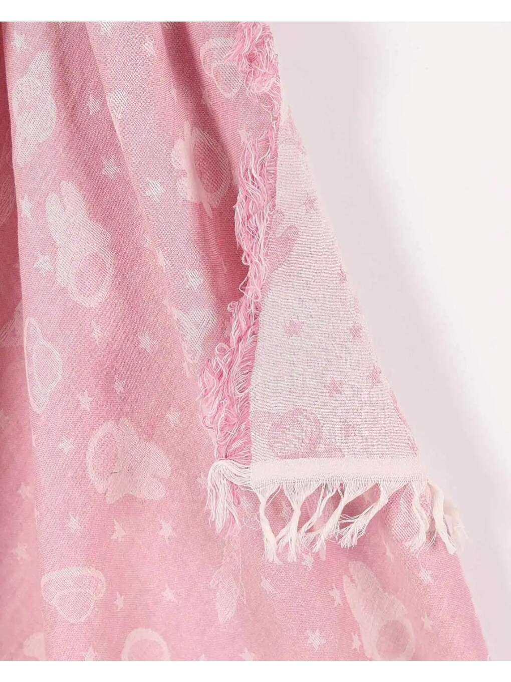 Pembe Tek Katlı 110x90 Cm Saçaklı Lüx Müslin Battaniye-5