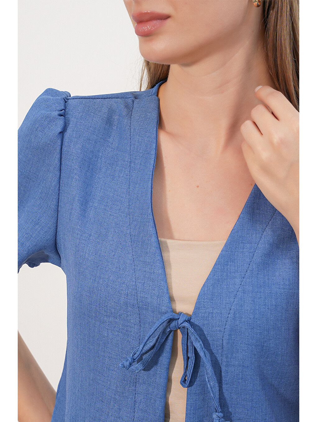 Kadın Kısa Kol Crop Bluz 958 - İndigo-4