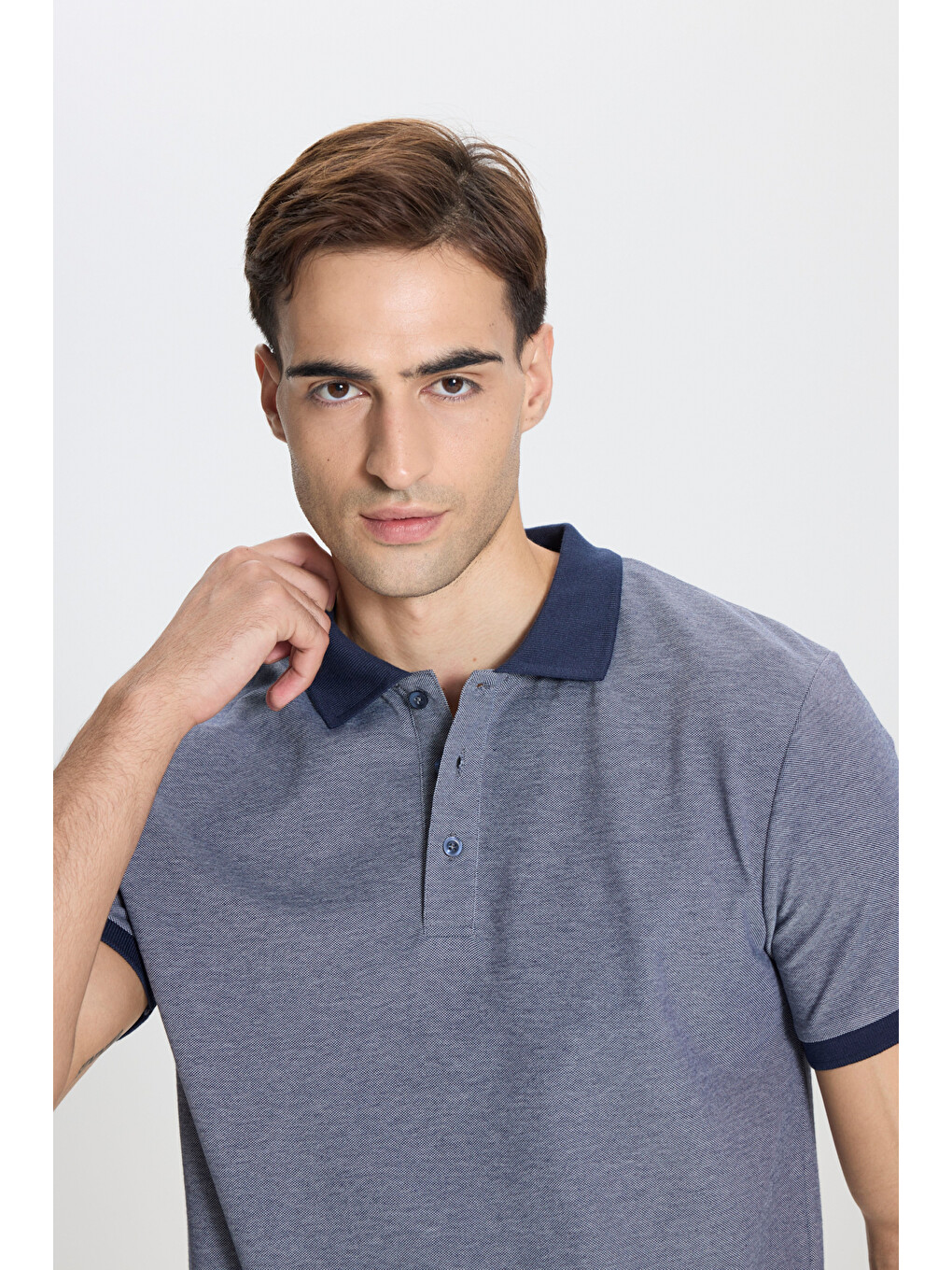 Erkek Lacivert-beyaz Pamuklu Slim Fit Dar Kesim Polo Yaka Tişört-3
