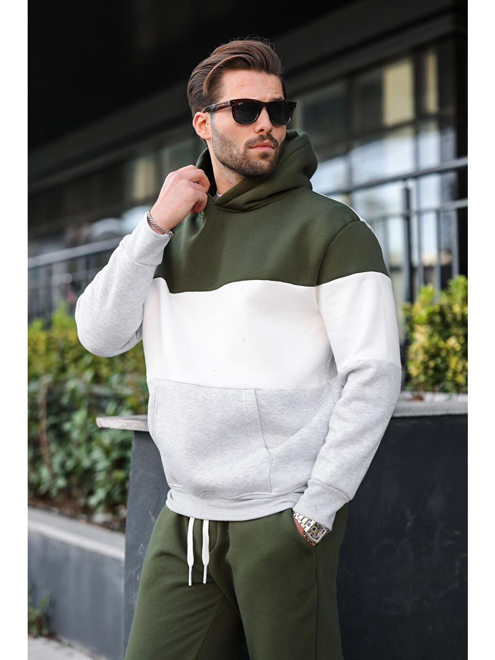 Haki Kapüşonlu Erkek Eşofman Takımı 5926-1