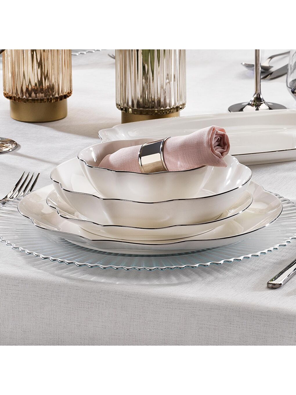 Gri Lina Bone Yemek Takımı 56 Parça-Platin-1