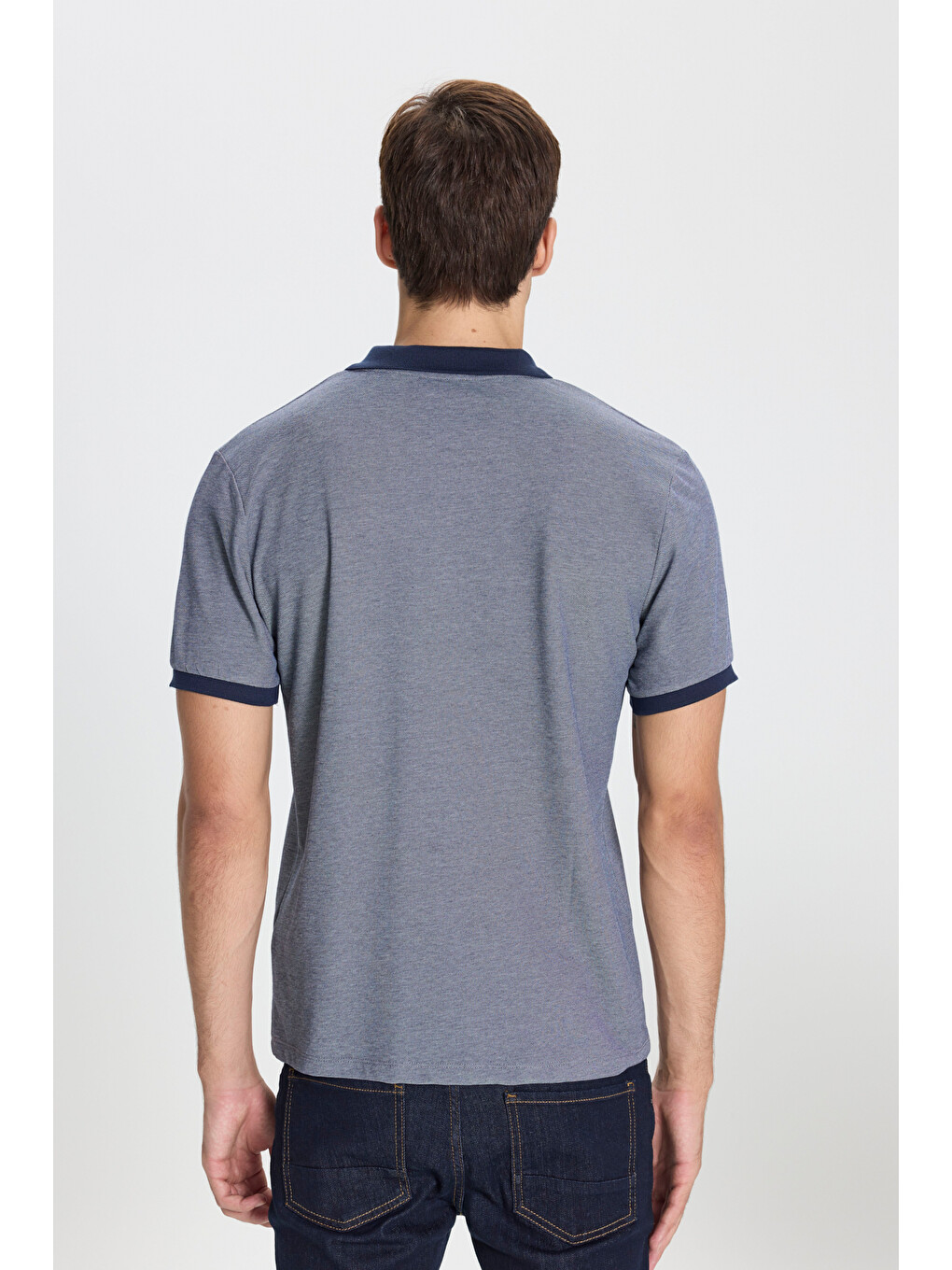 Erkek Lacivert-beyaz Pamuklu Slim Fit Dar Kesim Polo Yaka Tişört-4