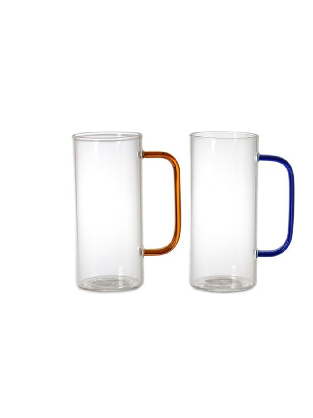 Renksiz Mavi Renkli Borosilikat Cam Kulplu Kupa 400 ml 6 Adet-6