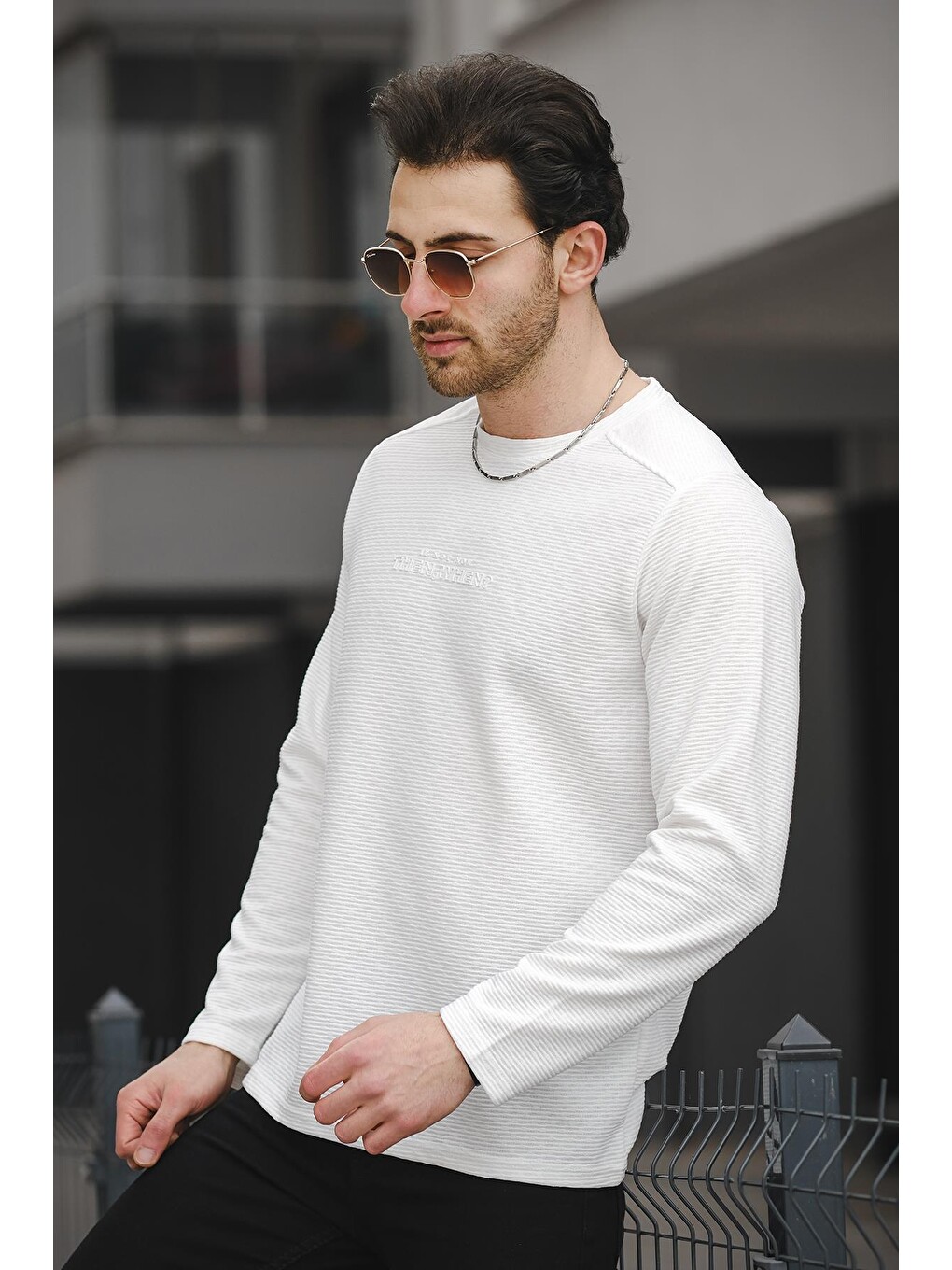 Beyaz Then When Enjeksiyon Baskı Sırtı Parçalı Erkek Sweatshirt