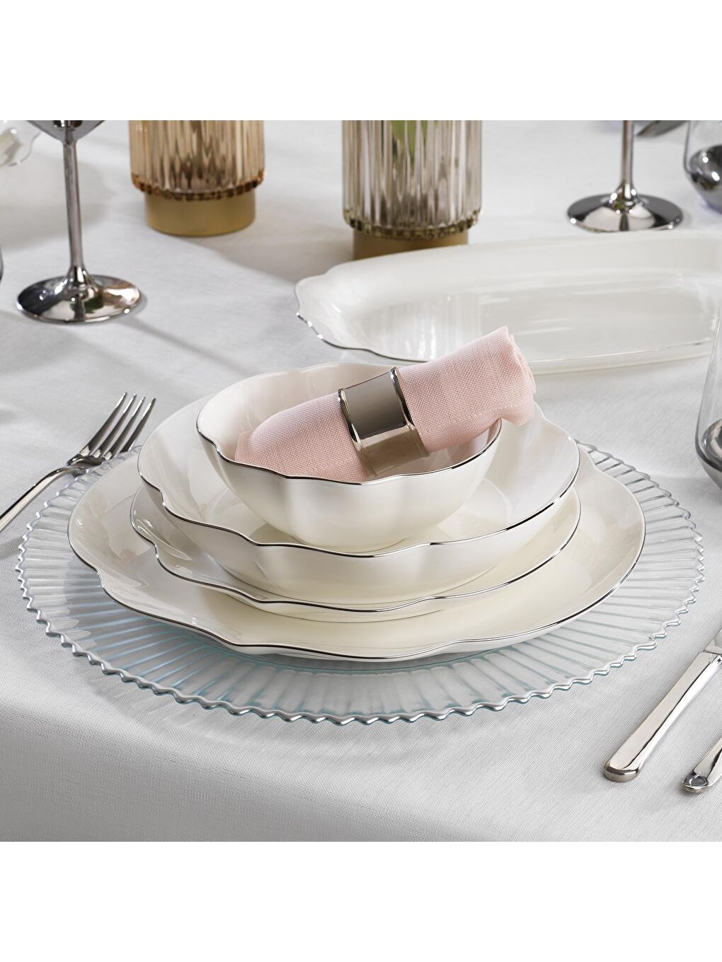 Gri Lina Bone Yemek Takımı 56 Parça-Platin-3