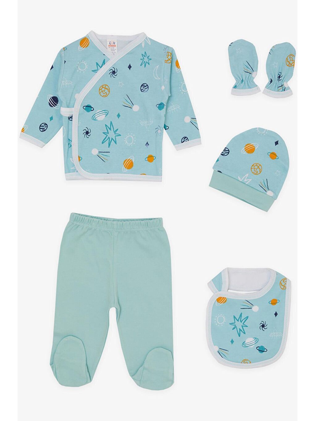 Erkek Bebek Hastane Çıkışı 5 li Galaksi Temalı Bebe Mavisi (0-3 Ay)