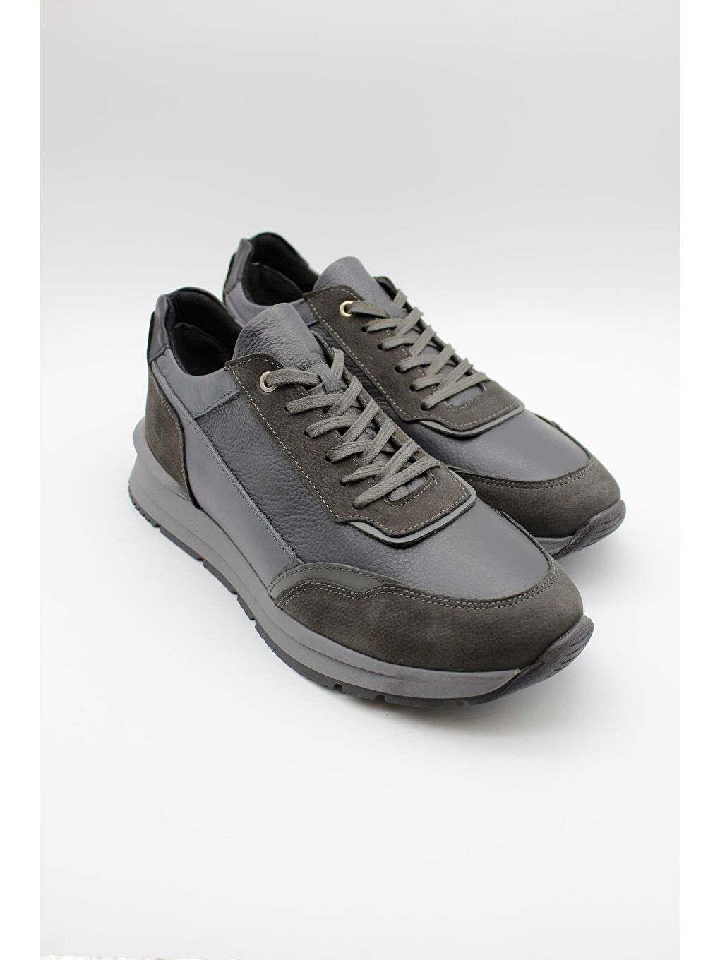 Gri Hakiki Deri Termo Taban Bağcıklı Casual Ayakkabı 1033235114-2