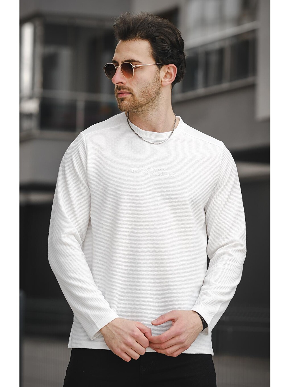 Beyaz Then When Enjeksiyon Baskı Sırtı Parçalı Erkek Sweatshirt-1