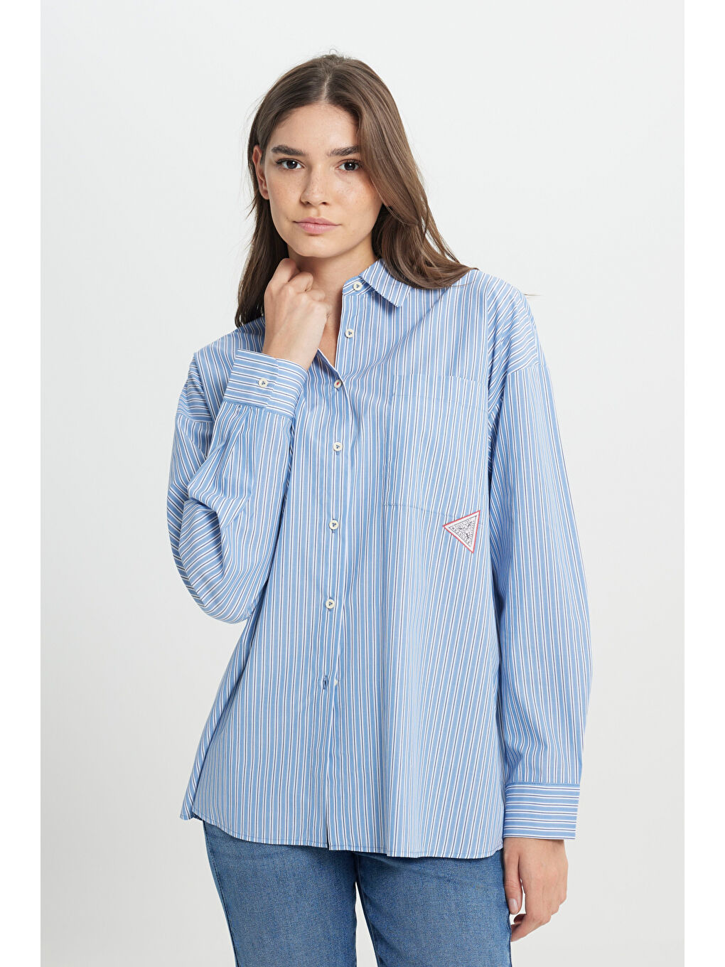 Loose Fit Rahat Kesim %100 Pamuk İndigo Gömlek-1