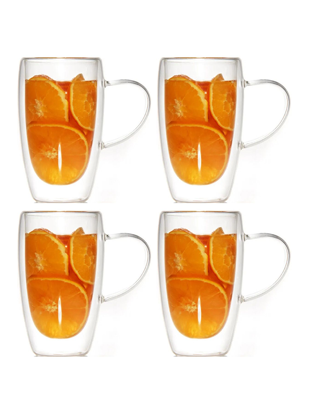 Renksiz Çift Cidarlı Cam Kupa Seti 400 ml 4 Adet 2039