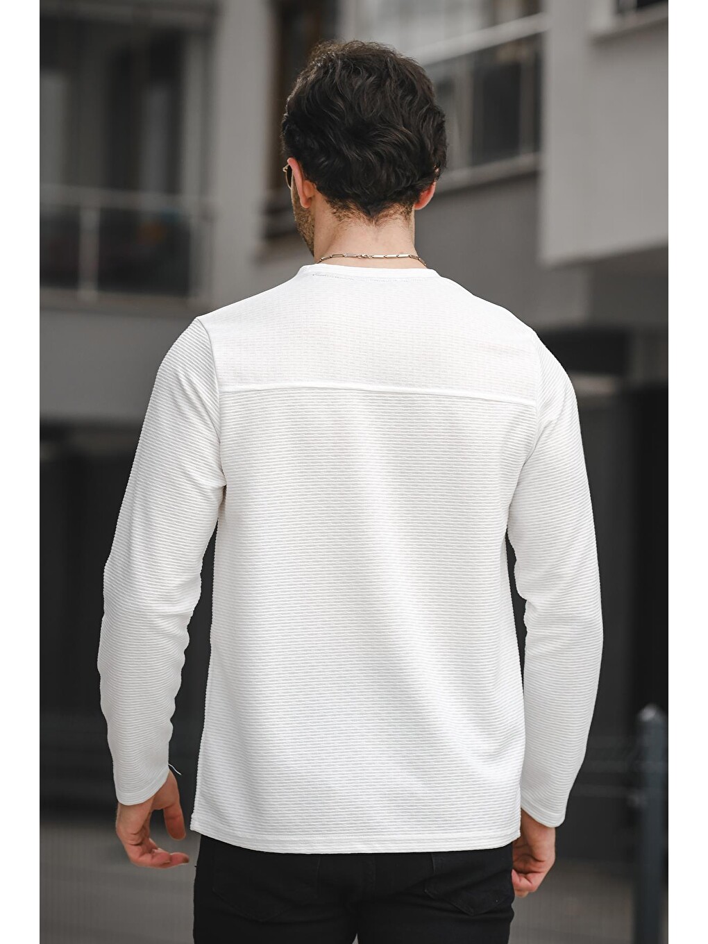 Beyaz Then When Enjeksiyon Baskı Sırtı Parçalı Erkek Sweatshirt-2
