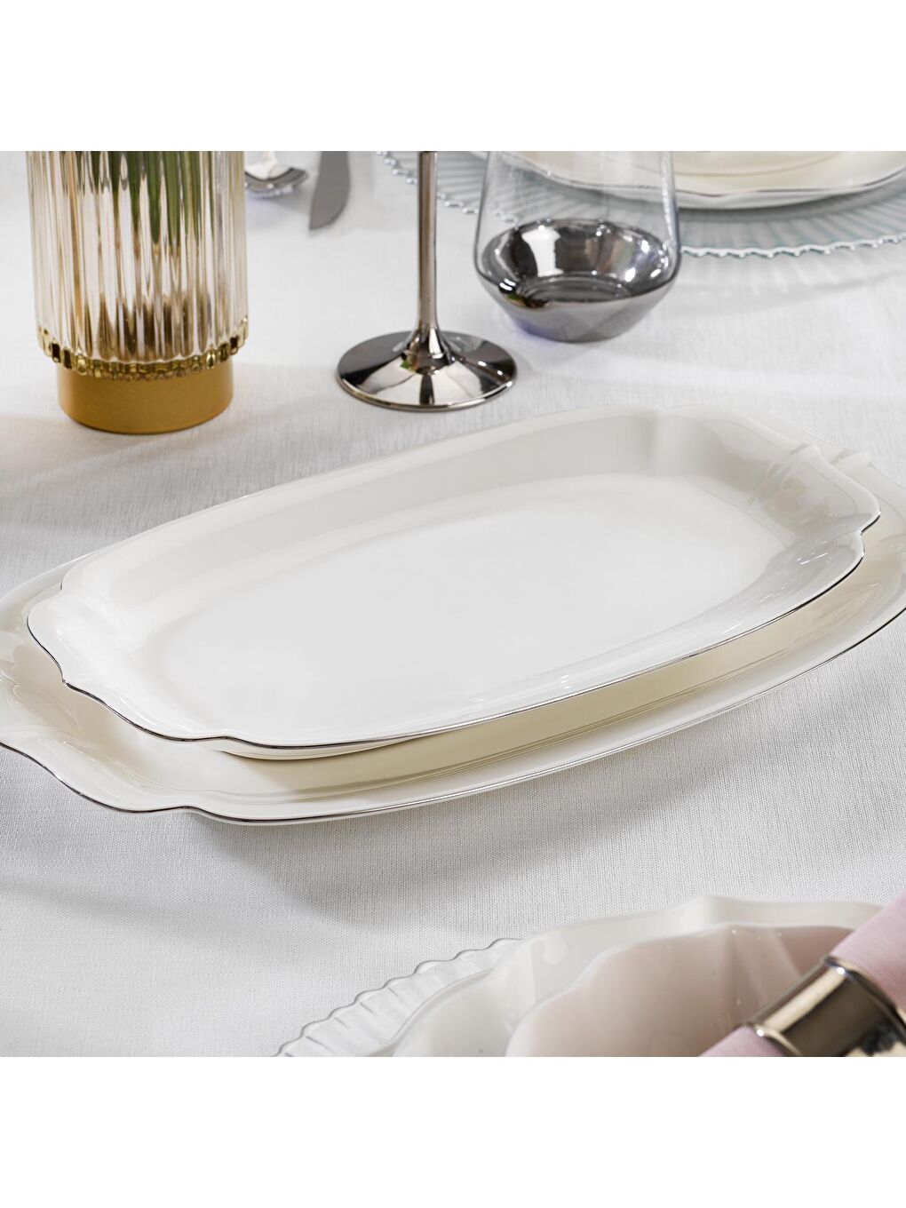 Gri Lina Bone Yemek Takımı 56 Parça-Platin-5