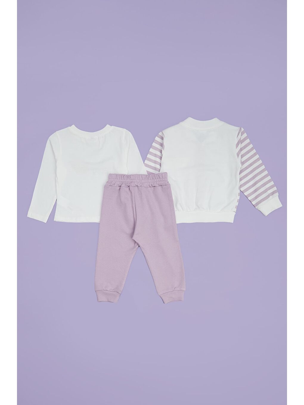Lila Çizgili Ayıcık Baskılı Kız Çocuk 3 Lü Takım-1
