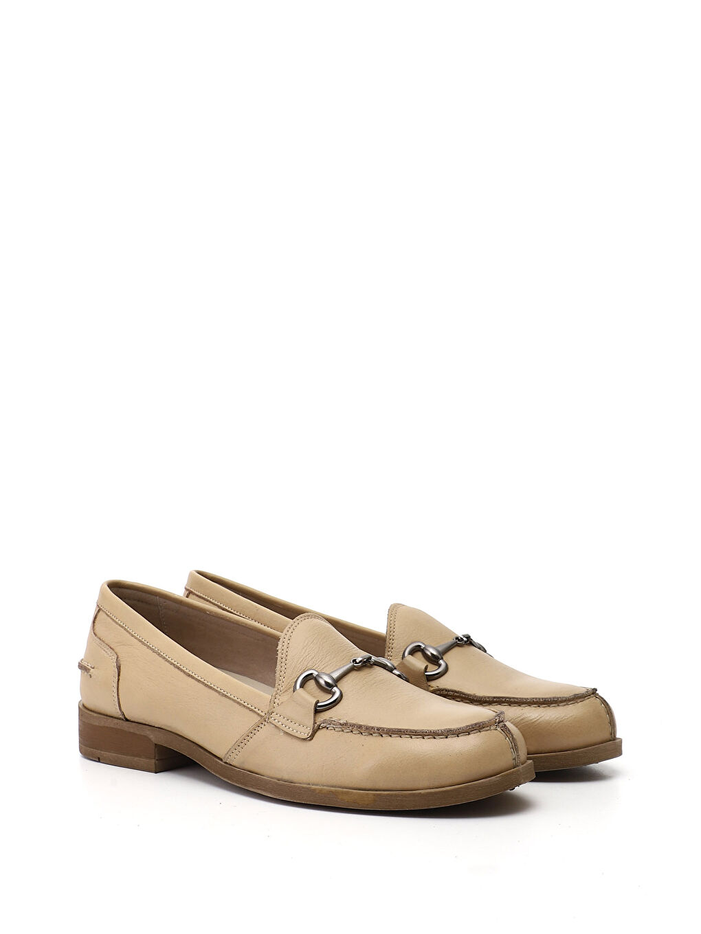 Bej Kadın AÇIK NUDE Tokalı Hakiki Deri Loafer Ayakkabı-1