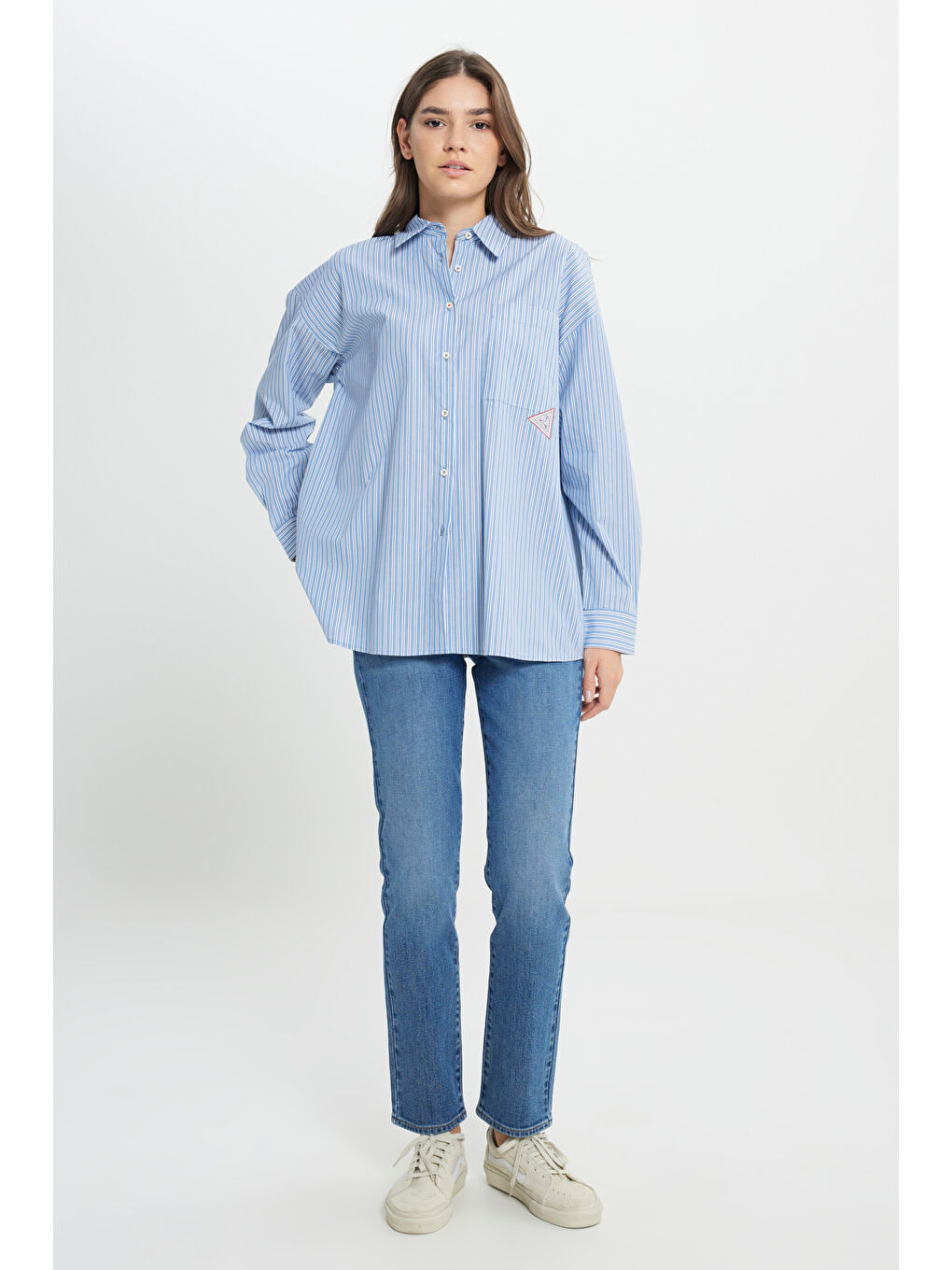 Loose Fit Rahat Kesim %100 Pamuk İndigo Gömlek-3