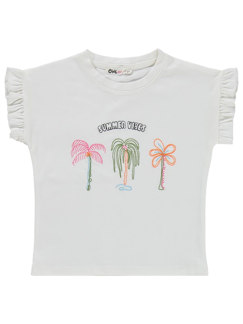 Siyah Girls Palmiye Nakışlı 2-5 Yaş Takım - Ekru-2