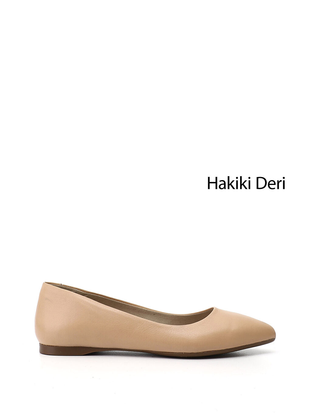 Bej Kadın AÇIK NUDE Sivri Burun Düz Taban Hakiki Deri Babet