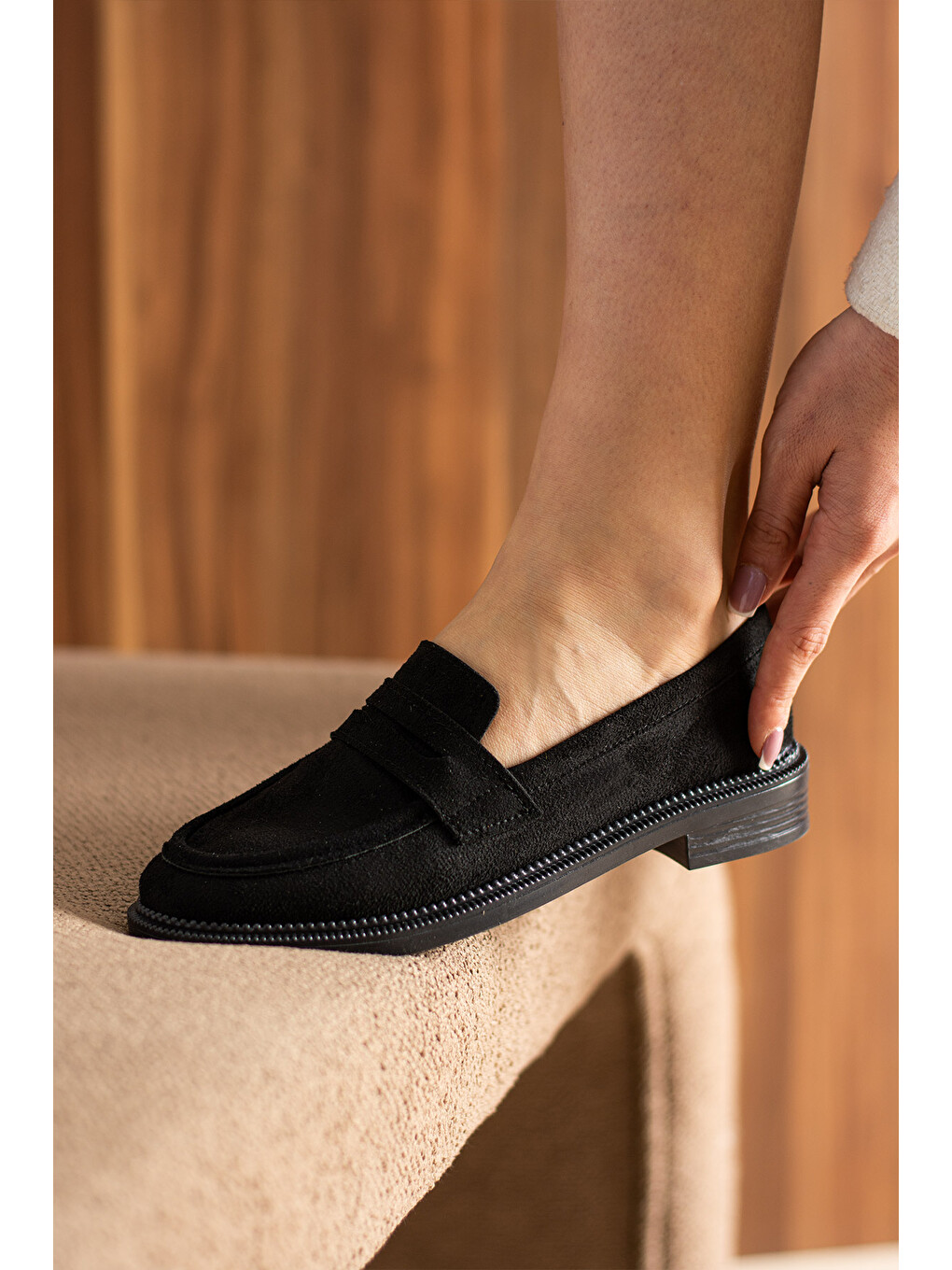 Siyah Marlena Kadın Günlük Süet Loafer Ayakkabı-4