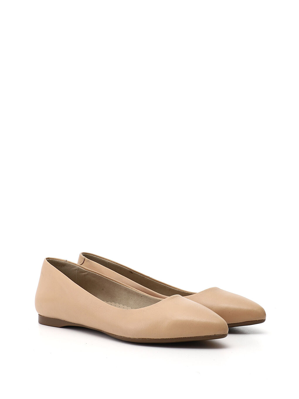 Bej Kadın AÇIK NUDE Sivri Burun Düz Taban Hakiki Deri Babet-1