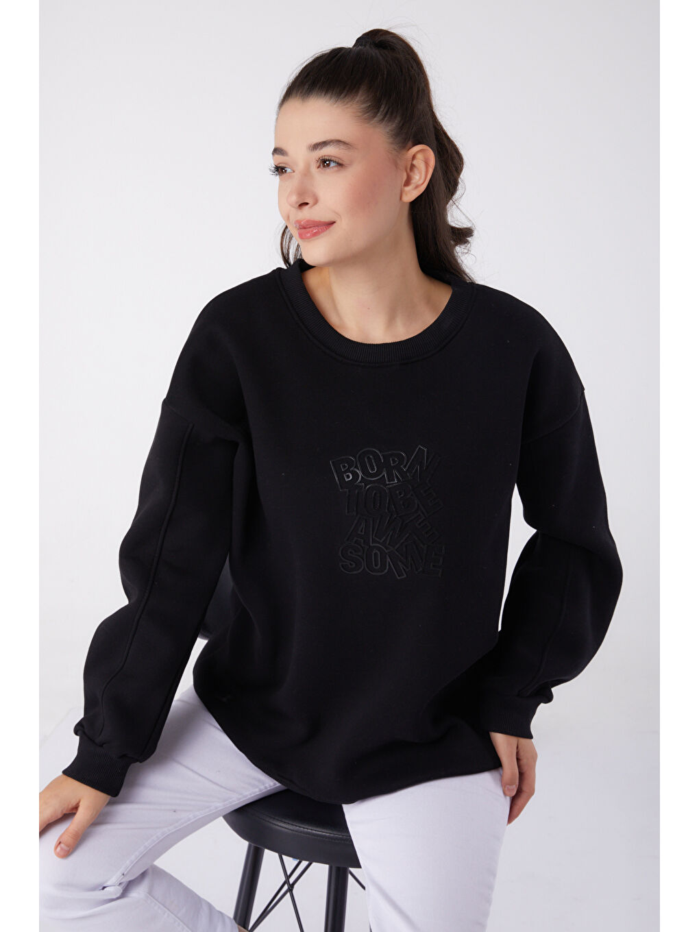 Baskılı Sweatshirt Siyah - 26475