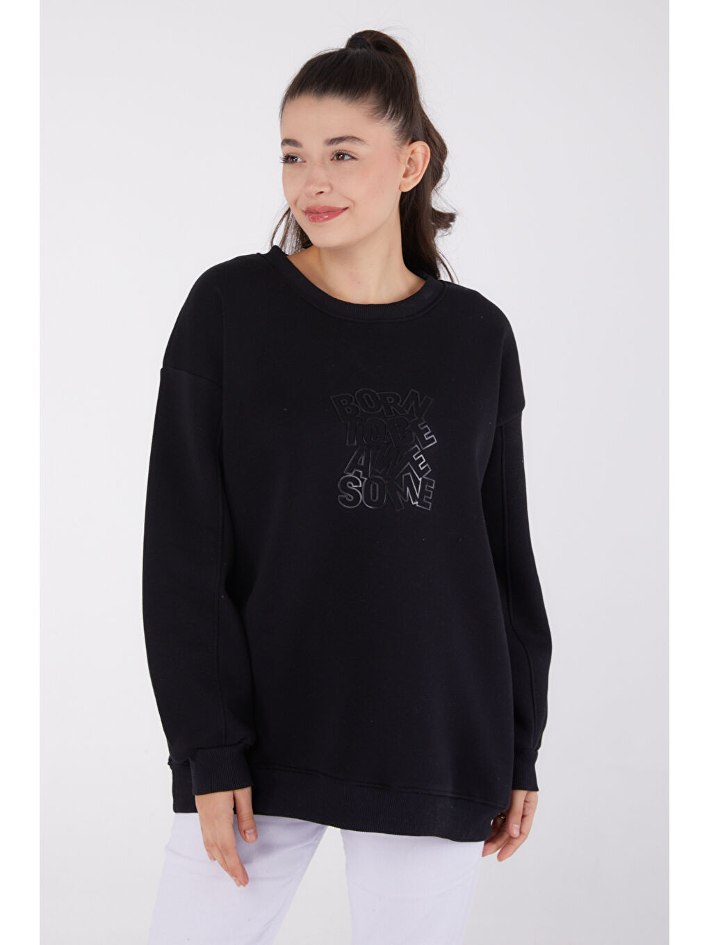Baskılı Sweatshirt Siyah - 26475-1