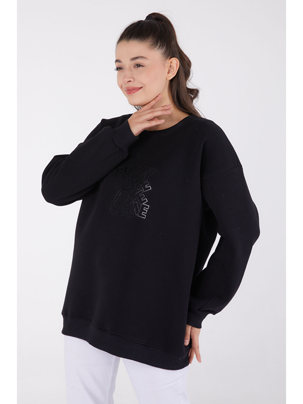 Baskılı Sweatshirt Siyah - 26475-2