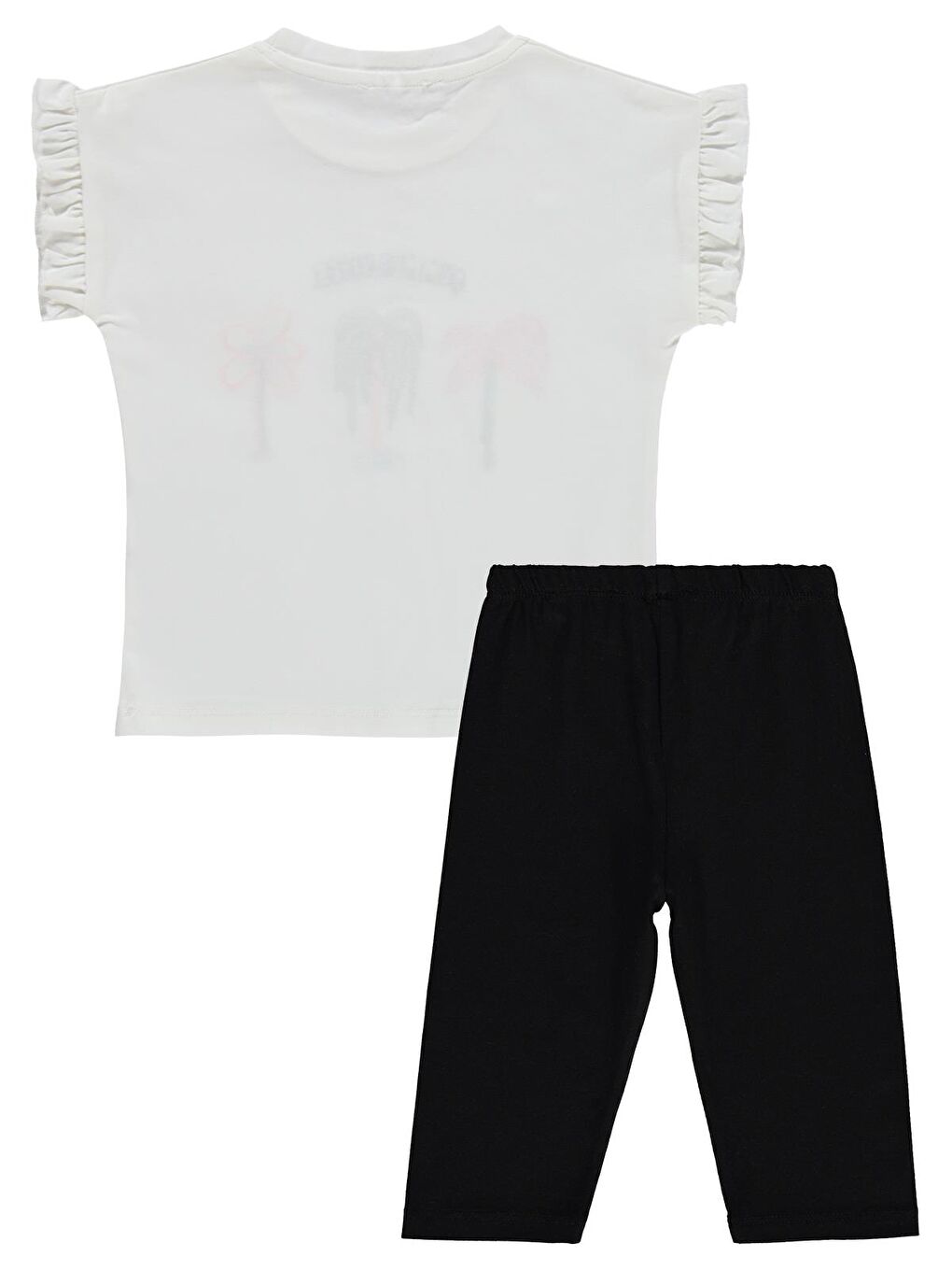 Siyah Girls Palmiye Nakışlı 2-5 Yaş Takım - Ekru-3