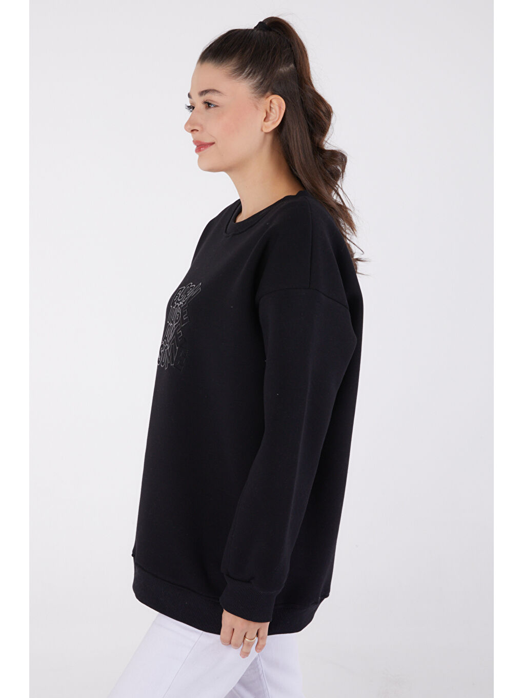 Baskılı Sweatshirt Siyah - 26475-3