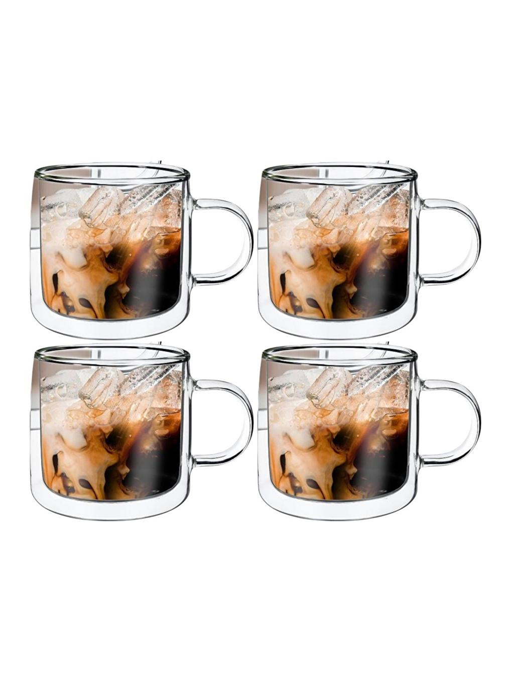 Renksiz Çift Cidarlı 250 ml Cam Kupa Seti 4 Adet 2128