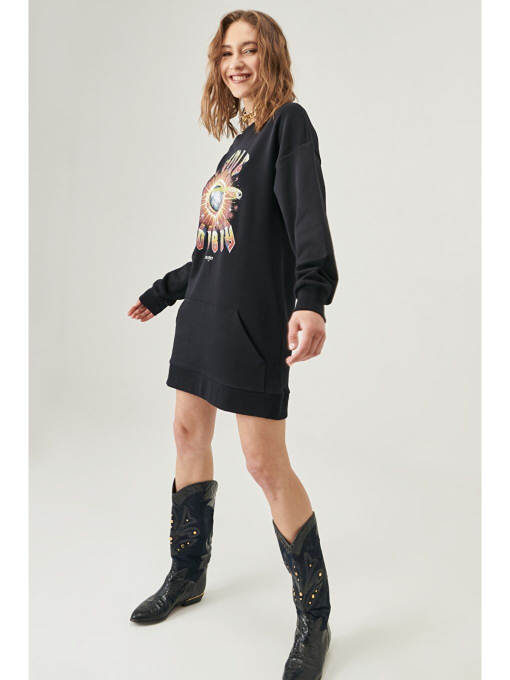 Siyah Regular Fit Rahat Kesim %100 Pamuk Elbise-3