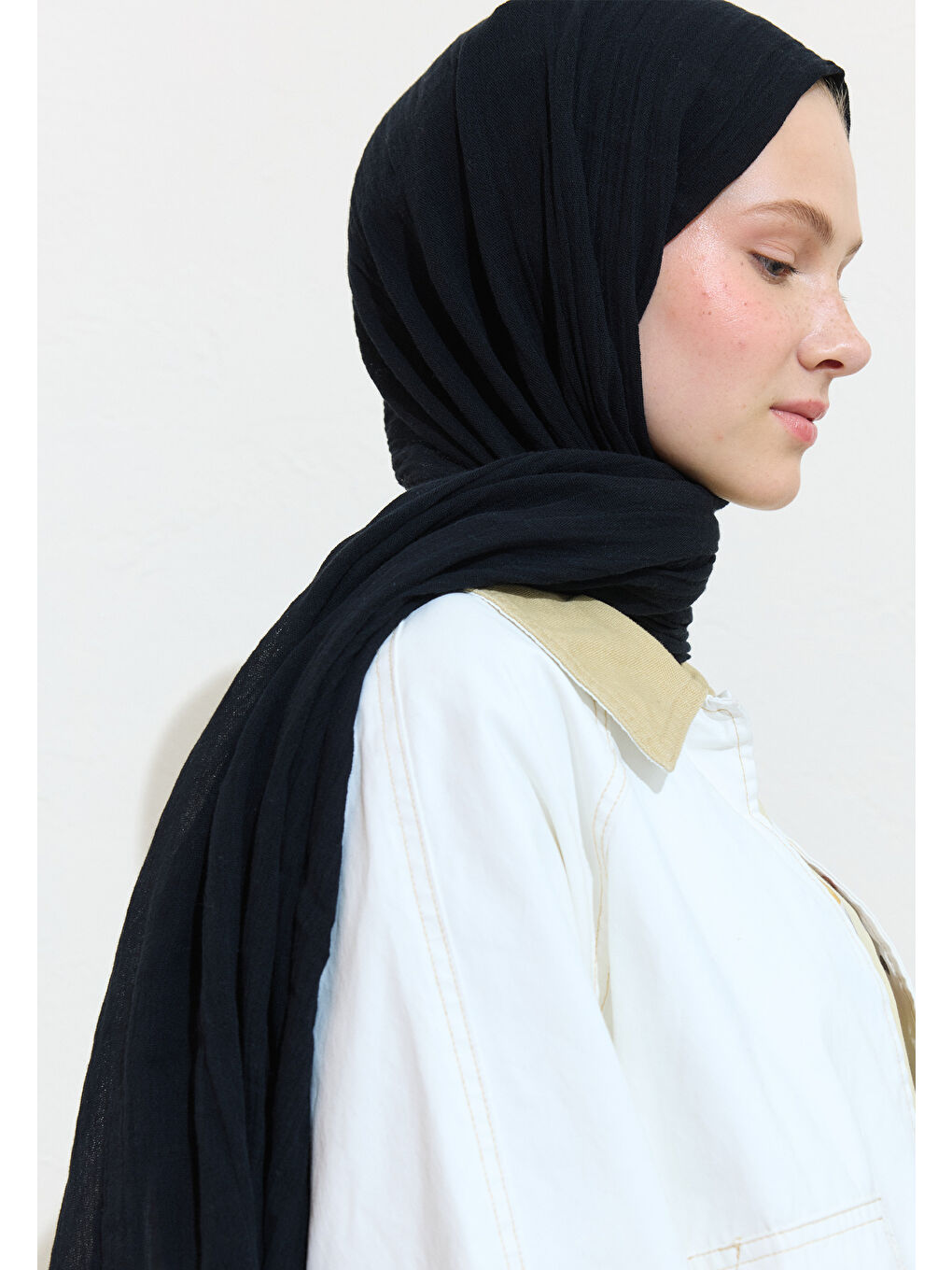 Siyah Pamuklu Keten Şal Black Truffle-3