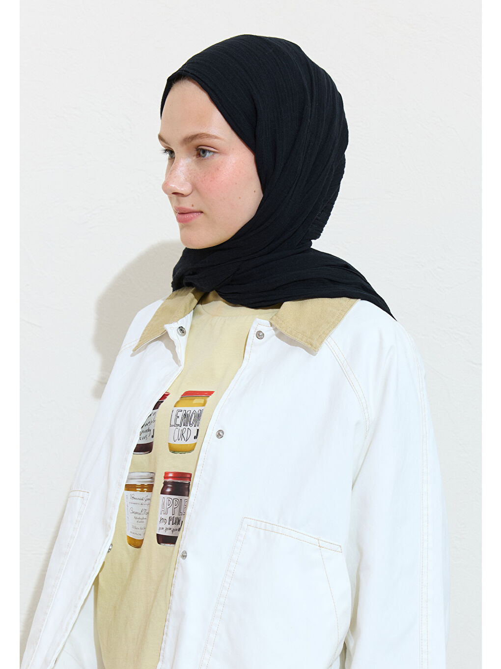 Siyah Pamuklu Keten Şal Black Truffle-4