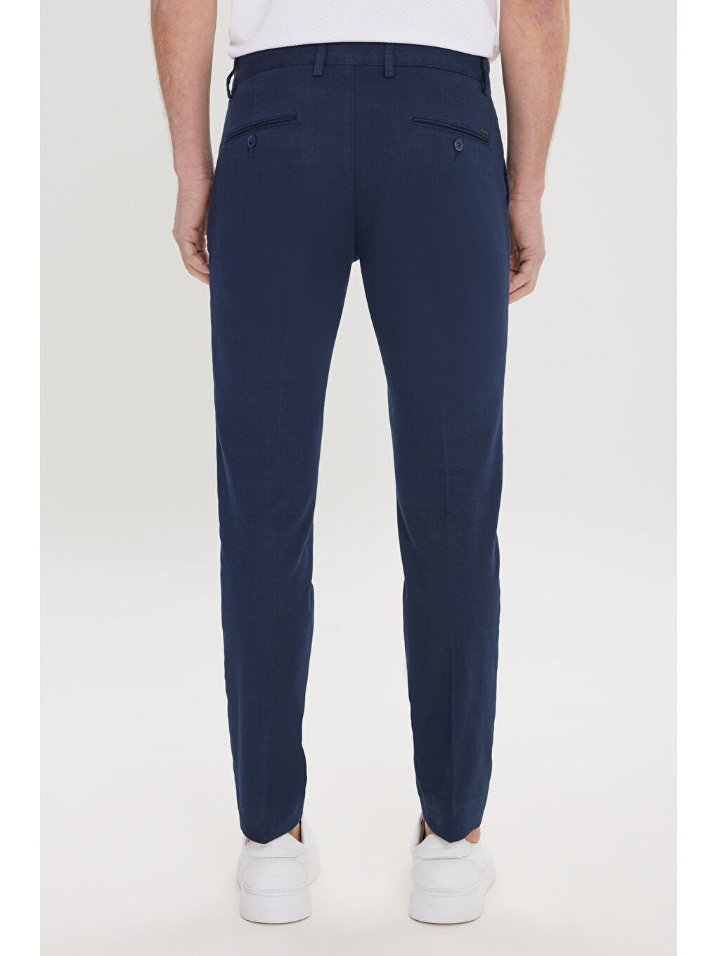 Erkek Lacivert Slim Fit Dar Kesim Yan Cepli Pamuklu Esnek Armürlü Pantolon-5
