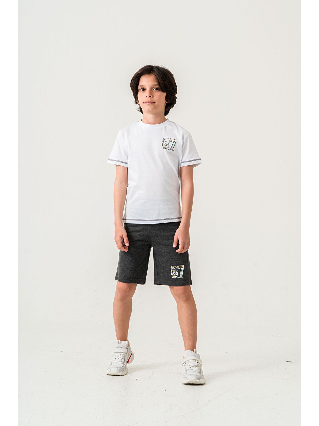 Antrasit 87 Reaper The World Baskılı  Erkek Çocuk Şort - Tişört Takımı