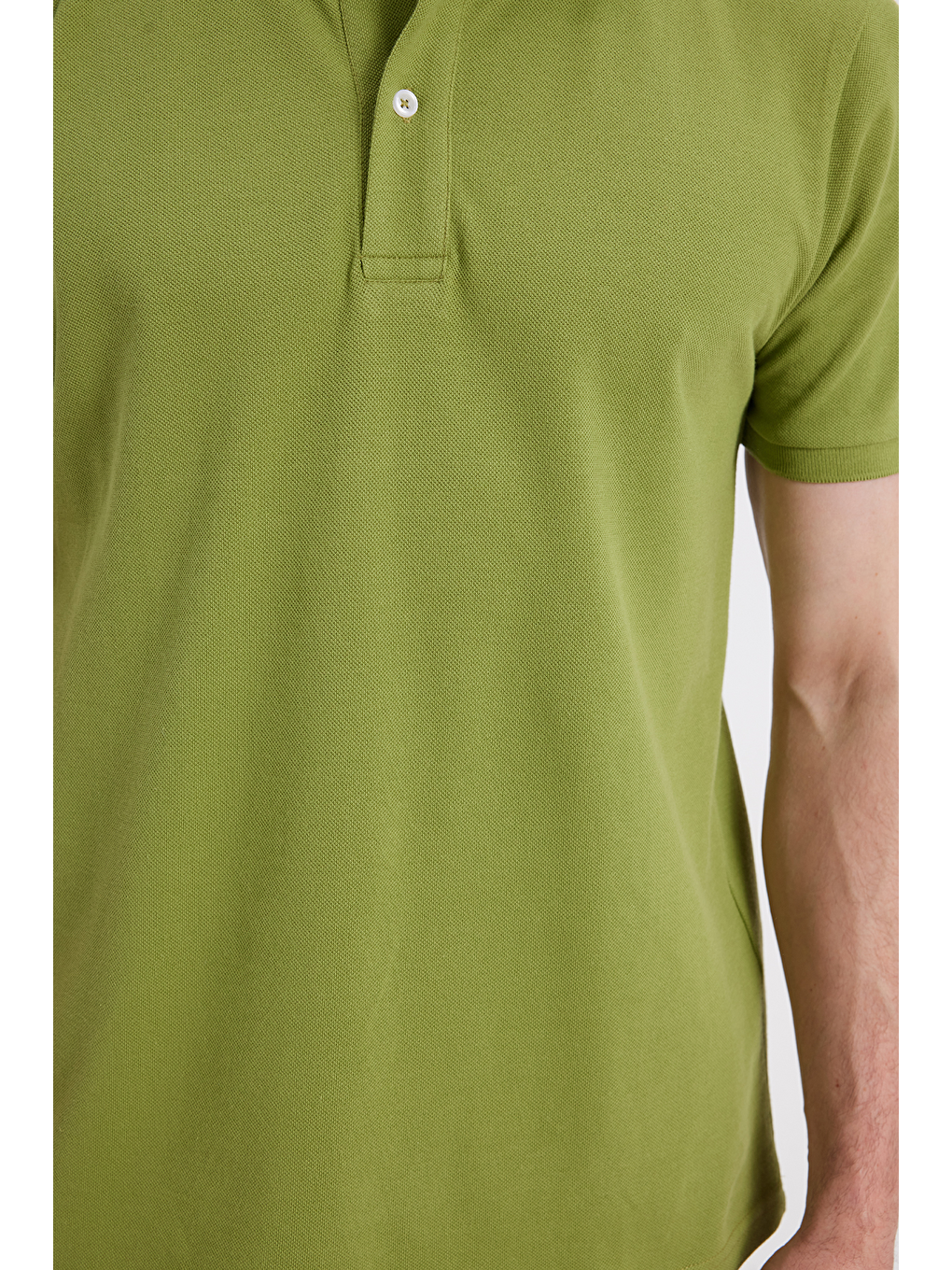 Erkek Slim Fit Dar Kesim %100 Pamuk Kısa Kollu Polo Yaka Yeşil Tişört-4