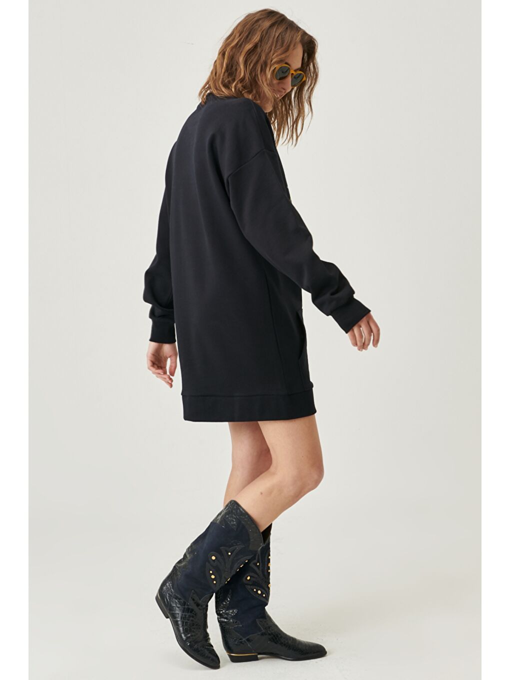 Siyah Regular Fit Rahat Kesim %100 Pamuk Elbise-5