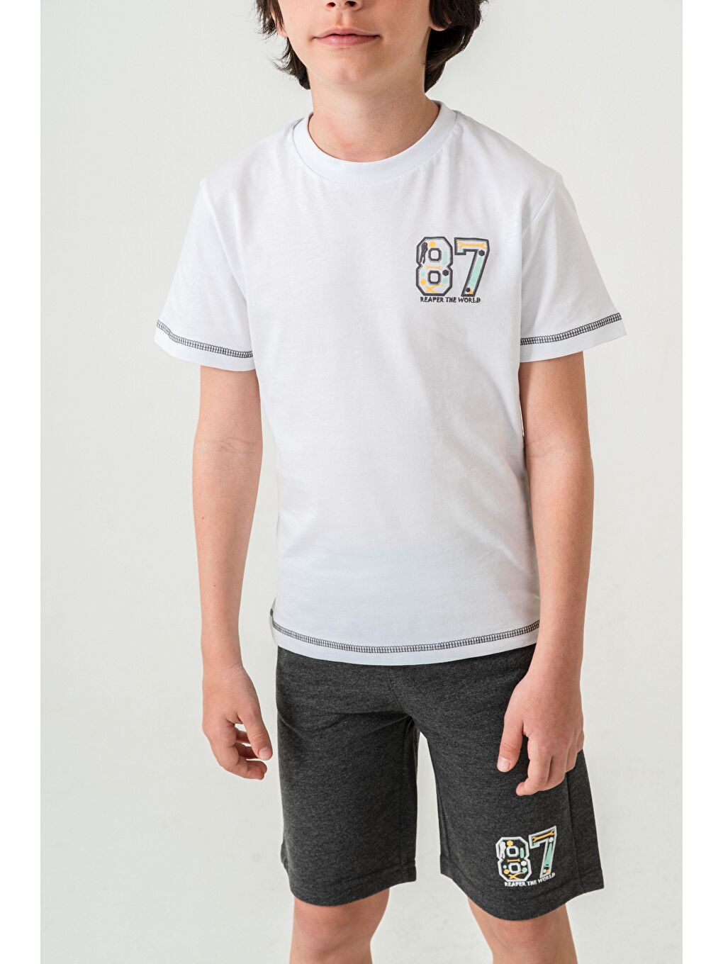 Antrasit 87 Reaper The World Baskılı  Erkek Çocuk Şort - Tişört Takımı-2