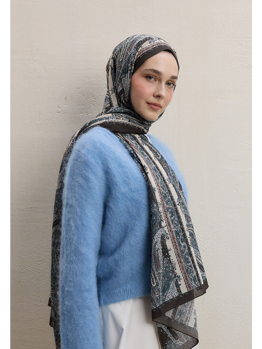 Kahverengi Paısley Elegance Desen Şal Kahve-1