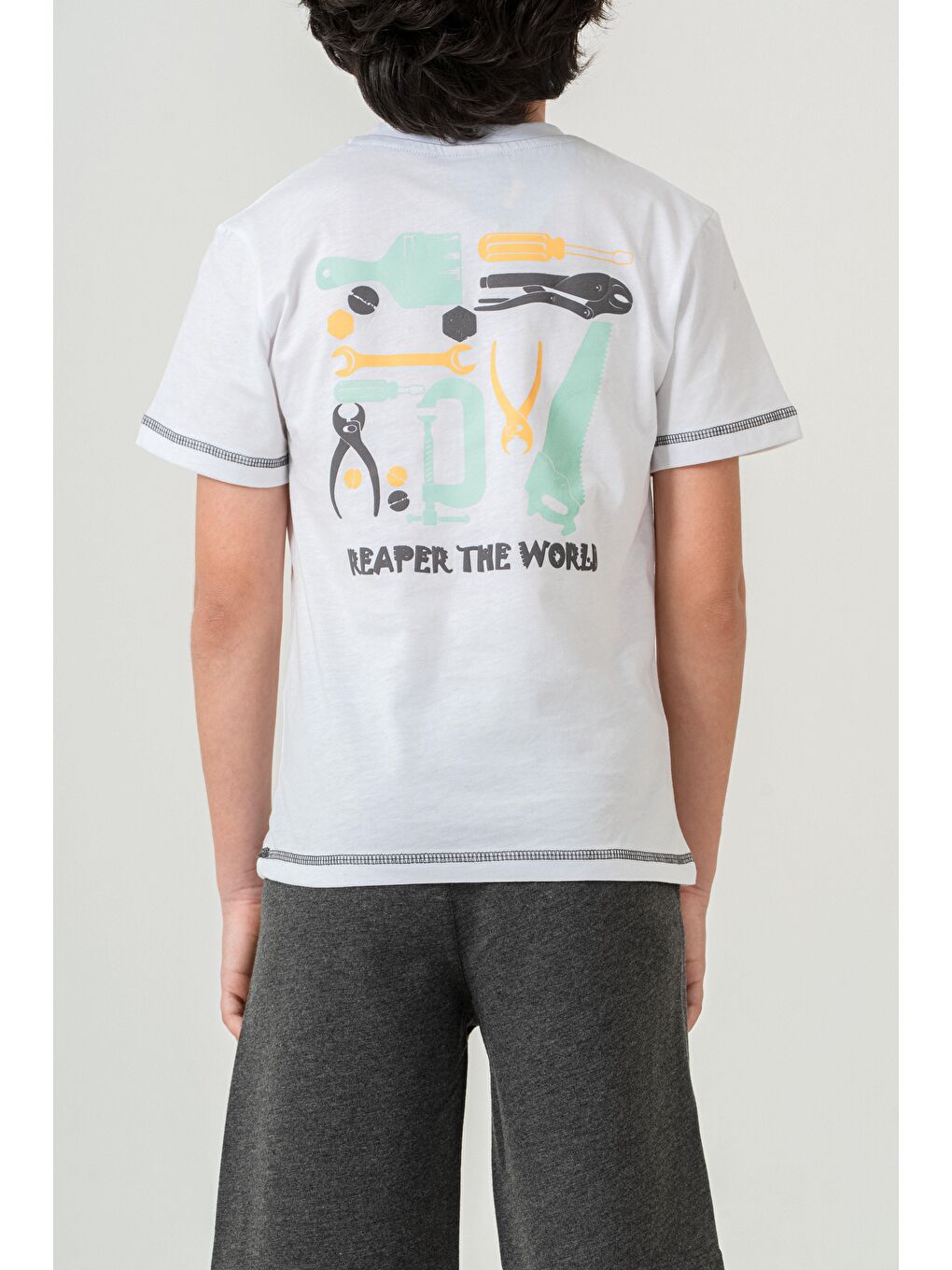 Antrasit 87 Reaper The World Baskılı  Erkek Çocuk Şort - Tişört Takımı-4