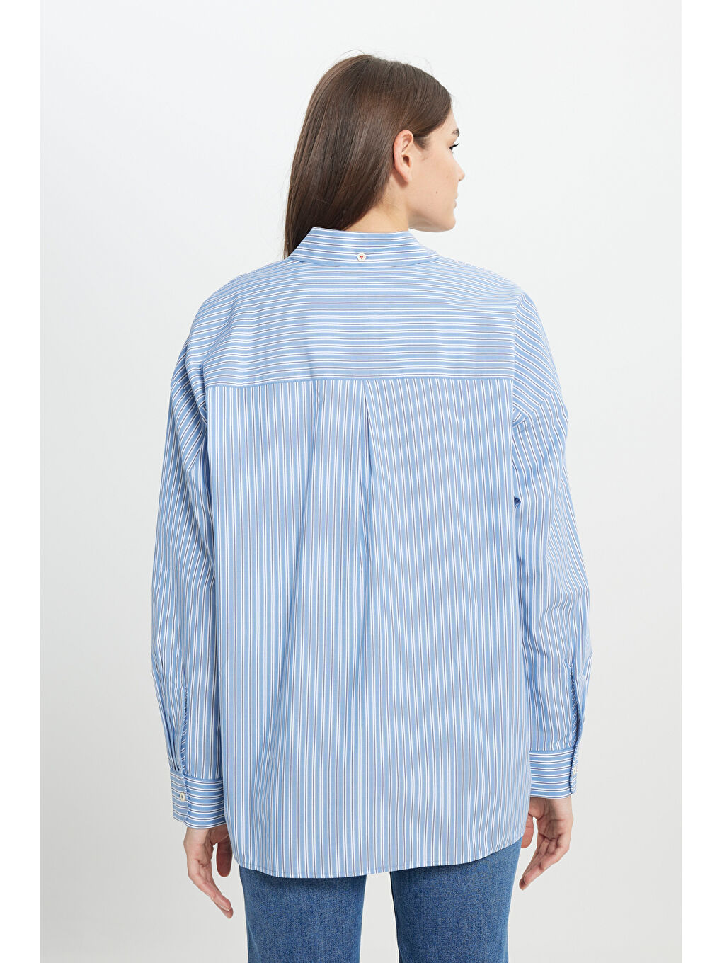 Loose Fit Rahat Kesim %100 Pamuk İndigo Gömlek-5