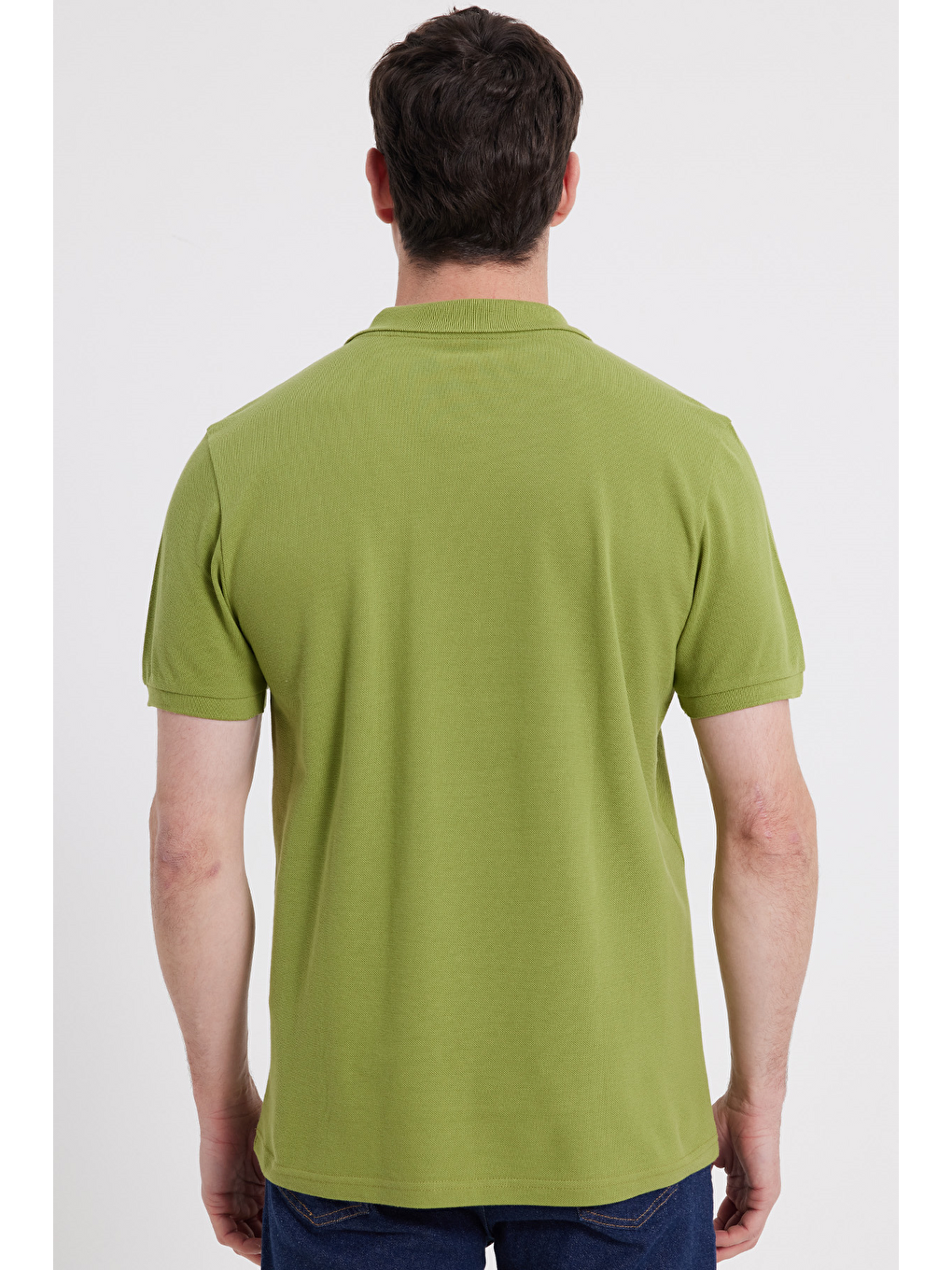 Erkek Slim Fit Dar Kesim %100 Pamuk Kısa Kollu Polo Yaka Yeşil Tişört-5