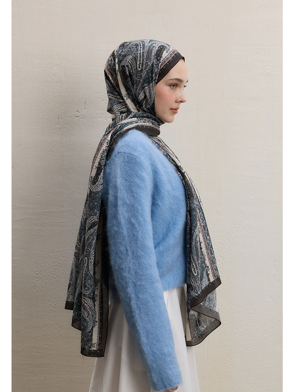 Kahverengi Paısley Elegance Desen Şal Kahve-2