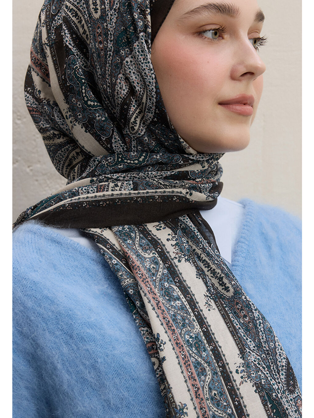 Kahverengi Paısley Elegance Desen Şal Kahve-3