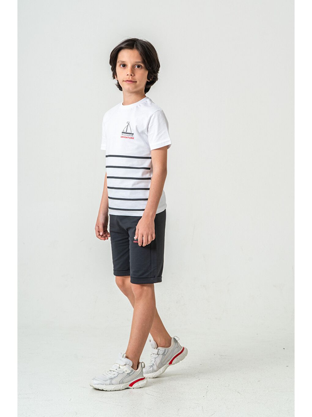 Gri Adventure Baskılı  Erkek Çocuk Şort - Tişört Takımı-2